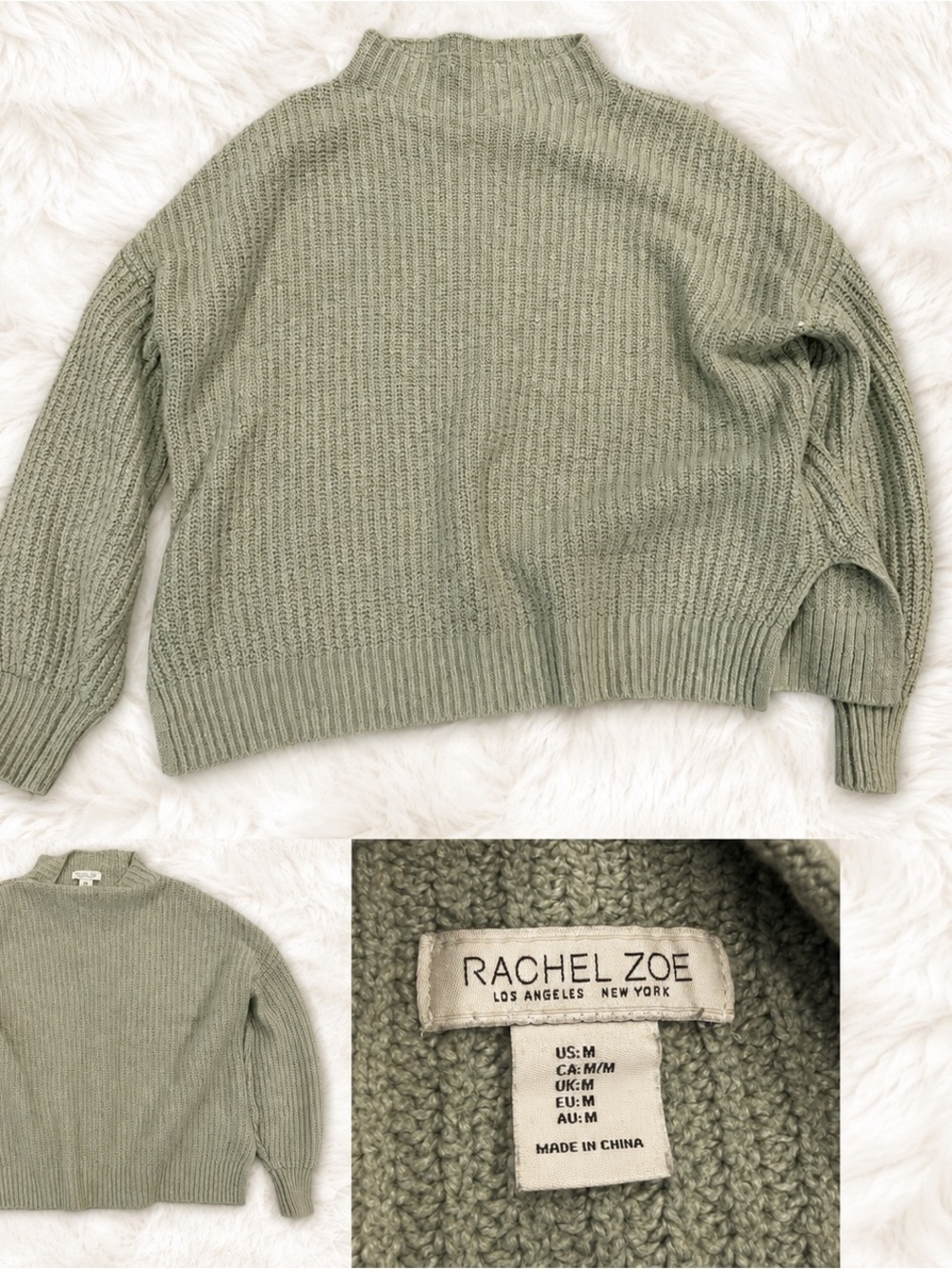 Rachel Zoe Chunky Ribbed Crewneck Sweater in Dusty Sage - Picture 2 of 5